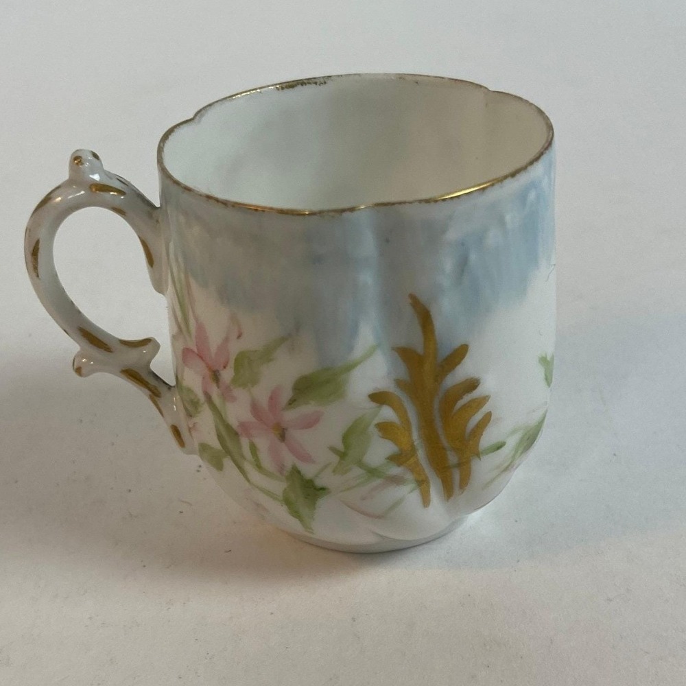 Antique M Redon Limoges France Demitasse Cup Hand Painted Floral Gold Gilt 1894